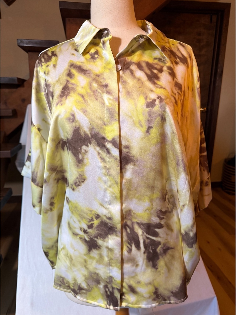 DKNY Women's Plus Size 1X Tie-Dye Button-Up Blouse